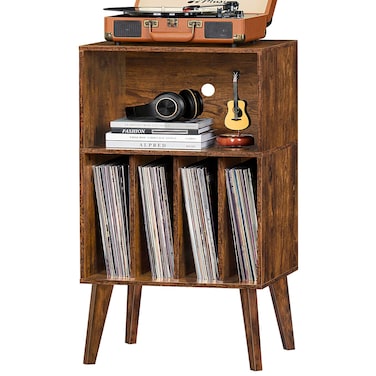 Lerliuo Record Player Stand BrownTurntable Stand Holds up to 160 Albums MidCentury Vinyl Storage Cabinet Table with Solid Wood Legs Record Player Holder Dispaly Shelf for Bedroom Living Room