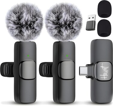 HOUMT Wireless Microphone for iPhone 16 and Android  Compatible with Samsung s24  iPhone 15 Series  Wireless Lavalier Microphone for Android  USB C Microphone for Video Recording Vlogging 2 in 1