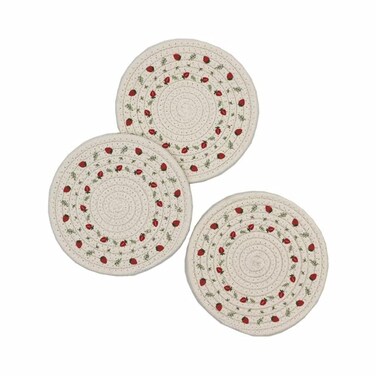 3 Pieces Kitchen Pot Holders Set 100 Cotton Thread Weave Trivet for Hot Pots and Pans Hot Pads and Spoon Rest for Cooking and Baking by Diameter 7 Inches Strawberry