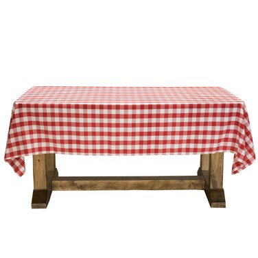 Lanns Linens 150cm x 320cm Rectangular Red and White Checker  150cm x 320cm Premium Chequered Tablecloth  Rectangular Polyester Fabric Picnic Table Cover  Red  White Gingham Cloth