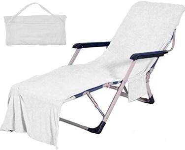 VOCOOL Chaise Lounge Pool Chair Cover Beach Towel Fitted Elastic Pocket Wont Slide 85 L x 30 WWhite