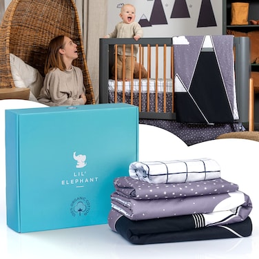 Lil Elephant Crib Bedding Set for Boys  Girls  ZeroChemical Cotton Boho Crib Bedding Set for Boys  Girls  Baby Comforter Crib Sheet  Crib Skirt  Baby  Toddler Bedding Set