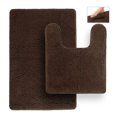TAFTS Bathroom Rugs and Mats Sets Chenille Microfiber Quick Dry Ultra Soft Luxury Shaggy Absorbent NonSlip Washable Bath Rugs Bath Mats for Bathroom Shower Mat  Tub Brown 21x32 2 pcs