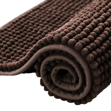 SUBRTEX Bathroom Rugs Chenille Bath Rug Soft Short Plush Bath Mat Soft Shower Mat Water Absorbent Shower Mat Quick Dry Machine WashableChocolate16 x 24