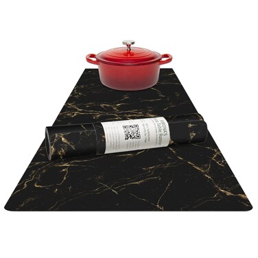 RIMONAS Thermo Heat Resistant Table Runner and Trivet for Hot Dishes  Waterproof Hot Plates to Protect Table and Countertop  Kitchen  Dining 350F Heat Protector 40 Black Golden Marble