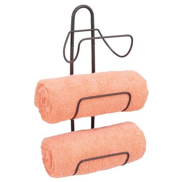 mDesign Wall Mounted Towel Storage Rack Metal Towel Hanging Rail Hanging Towel Holder For Bathroom Bronze Gold