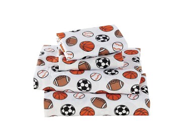 Linen Plus Sheet Set for Teens Kids Sports Soccer Basketball Football Baseball White Orange Brown Black Flat Sheet and Fitted Sheet and Pillow Case Crib Size New