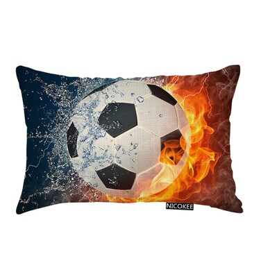 Nicokee Throw Pillow Cover Cool Soccer Ball Art Amazing Football Fire with Ice Decorative Pillow Case Home Decor 20x12 Inches Pillowcase