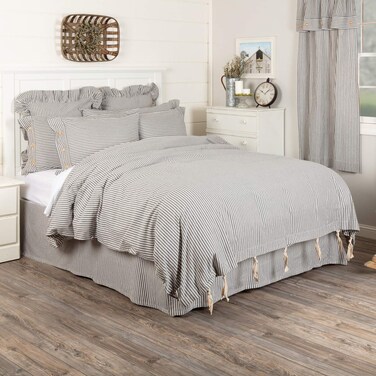 Farmhouse Ticking Gray Stripe Queen Duvet Cover 92 x 92 Gray  Off White Comforter Cover Soft Comfortable Farmhouse Bedding