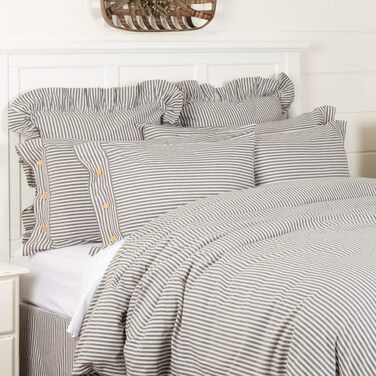 Farmhouse Ticking Gray Stripe King Duvet Cover 92 L x 108 W Gray  Off White Comforter Cover Soft Comfortable Farmhouse Bedding