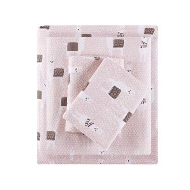 Intelligent Design Cozy 100 Cotton Flannel Novelty Print Animals Stars Cute Warm Ultra Soft Cold Weather Sheet Set Bedding Queen Pink Llamas