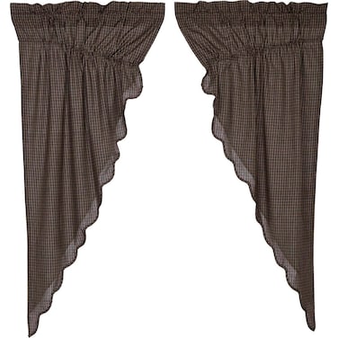 VHC Brands Kettle Grove Plaid Cotton Primitive Curtains Rod Pocket Drawstring Ties Prairie Panel Pair
