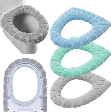Guojanfon Bathroom Soft Thicker Warmer Stretchable Washable Cloth Toilet Seat Cover Pads 3PCS Blue Pink Brown 3PcsRandom Color