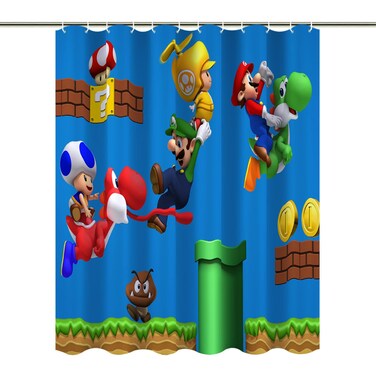Goodcare Kids Cartoon Shower Curtains Super Mario 3D Print Children Shower Curtain Kids Boy Bath Dcor Fabric Curtains Sets with Hooks 71 x 71 inch