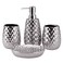4Piece Ceramic Bathroom Accessories Set Moroccan Trellis Bathroom Ensemble Complete Sets for Bath Decor Includes Soap Dispenser Pump Toothbrush Holder Tumbler Soap Dish Ideas Home Gift Silver