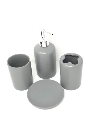 WPM 4 Piece Ceramic Bathroom Accessories Set  Silver Grey Our Complete Bath Decor Kit Includes Designer Soap or Lotion Dispenser  Toothbrush Holder  Tumbler  Soap Dish Silver Grey