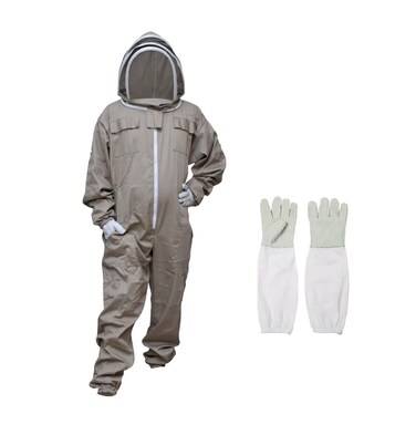 MS Bee Suit Cotton Beekeeper Suit with One Pair Gloves Beekeeping Suit with Fencing Veil