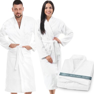 Jmr Usa Inc Luxury White Cotton Terry Bathrobe And Slipper Set For Men  Women UltraSoft Unisex