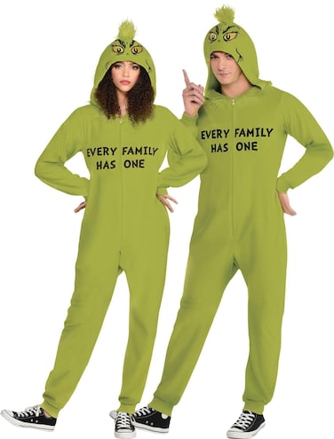 Party City Classic Grinch Zipster Onesie for Adults