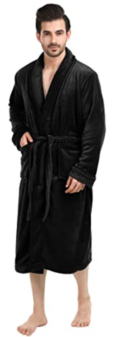 NY Threads Luxurious Mens Shawl Collar Fleece Bathrobe Spa Robe