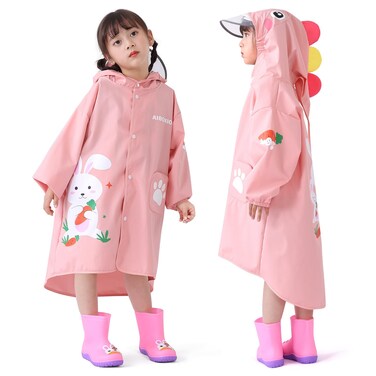 Trenovo Rain Poncho Kids Waterproof Rain Coat with Hood Lightweight Portable Toddler Rain Jacket for Children Boys Girls