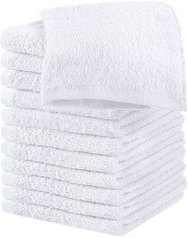 Utopia Towels Cotton Washcloths Set  100 Ring Spun Cotton Premium Quality Flannel Face Cloths Highly Absorbent and Soft Feel Fingertip Towels 12 Pack White