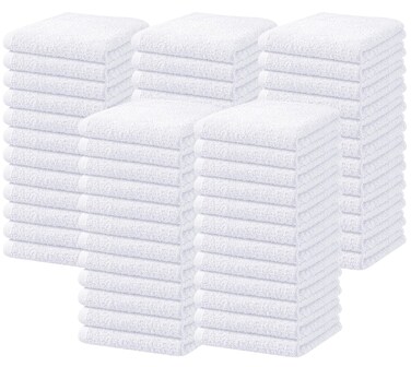 Oakias Cotton Wash Cloths Bulk White 60 Pack Face Towels 12 x 12 Inches Quick Drying Washcloths