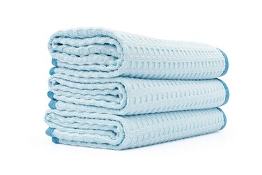 The Rag Company  Dry Me A River  Professional Korean 7030 Blend Microfiber WaffleWeave Drying  Detailing Towels Soft Suede Edges 390gsm 16in x 24in Light Blue 3Pack