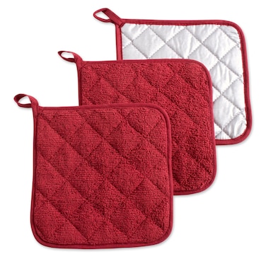 DII Basic Terry Collection Quilted 100 Cotton Potholder Barn Red 3 Piece