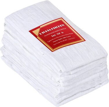 Utopia Kitchen 6 Pack Flour Sack Tea Towels 28 x 28 Ring Spun 100 Cotton Dish Cloths  Machine Washable  for Cleaning  Drying  White