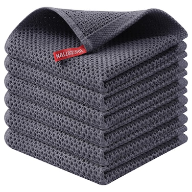 Kitinjoy 100 Cotton Kitchen Dish Cloths 6 Pack Waffle Weave Ultra Soft Absorbent Dish Towels for Drying Dishes Quick Drying Kitchen Towels Dish Rags 12 X 12 Inches Dark Grey