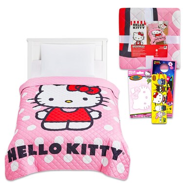 Hello Kitty Bedspread Twin Set for Kids  Bundle with Hello Kitty Quilted Bedspread for Twin Bed Plus Decal More  Hello Kitty Twin Bedding Set for Girls