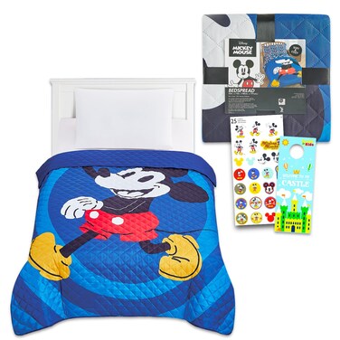 Mickey Mouse Bedspread Twin Set for Kids  Bundle with Mickey Mouse Quilted Bedspread for Twin Bed Plus Stickers More  Mickey Mouse Twin Bedding Set for Boys