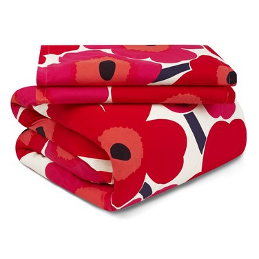 Marimekko  Queen Duvet Cover Set Cotton Bedding with Matching Shams  Botton Closure All Season Home Decor Unikko Red Queen