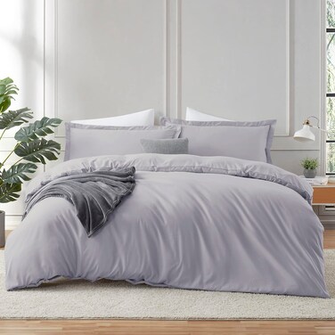 Hearth  Harbor Grey Lavender Duvet Cover Queen Size  3 Piece Queen Duvet Cover Set Soft Double Brushed Queen Size Duvet Covers with Button Closure 1 Duvet Cover 90x90 inches and 2 Pillow Shams