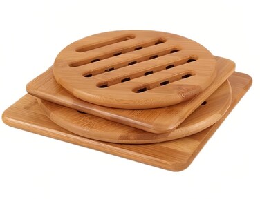 Alfto Hot Pads TrivetTable Solid Bamboo Wood Trivets for Hot Dishes and Pot with Nonslip Pads Heat Resistant Pads Teapot Trivet 4pcsMulti Size2 Square 2 Round