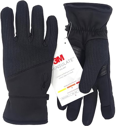 Core Conduct Gloves Black Touchscreen Compatible Leather Palm Patch 360 Degree Stretch Sweater Knit Bonded