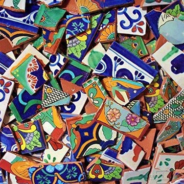 MEXTILES  Broken Mexican Talavera Tiles Handmade Mix Designs 10 Pounds