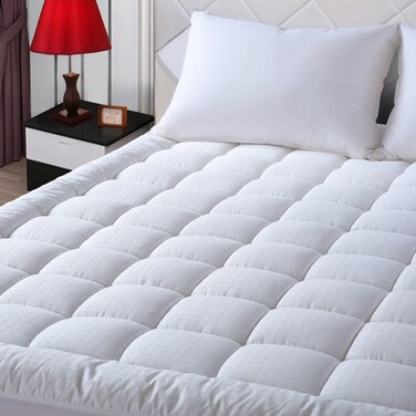 EASELAND Queen Size Mattress Pad Pillow Cover Quilted Fitted Mattress Protector Cotton Top 821 Deep Pocket Cooling Mattress Topper 60x80 Inches White