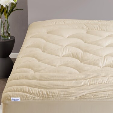 SLEEP ZONE King Size Cooling Mattress Topper Premium Zoned Cool Mattress Pad Cover Thick Padded Mattress Protector Breathable Washable Deep Pocket 821 Beige King