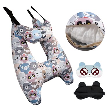 Tumahe Cute Cartoon Travel Pillow Suit Kids  Adults Car Neck Head Support Cushion setTravel car seat safety pillowh shape car sleeping pillow kidsPillow case can be disassembled and washed A
