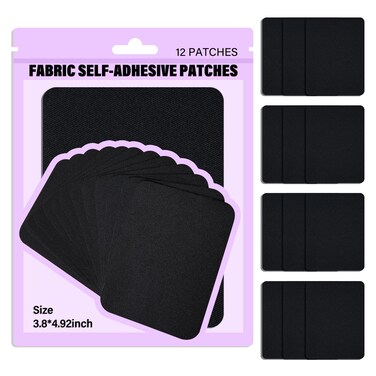 Premium Quality Fabric Self Adhesive Patches Inside  Outside Durable black Repair Decorating Kit 12 Pieces Size 38 by 492Can be Used to Patch Sofas Car Seats Handbags JacketDown JacketHoles