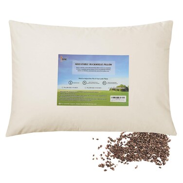 Lofe Organic Buckwheat Pillow for Sleeping  Small Travel Size14x20 Adjustable Loft Breathable for Cool Sleep Cervical Support for Back and Side SleepersTartary Buckwheat Hulls