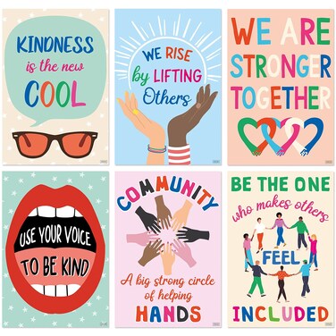 Sweetzer  Orange Kindness Posters for Classroom Decorations 6 Classroom Posters 15 x 22 Large Poster Bundle Growth Mindset Posters Motivational Posters Positive Posters Inspirational Posters
