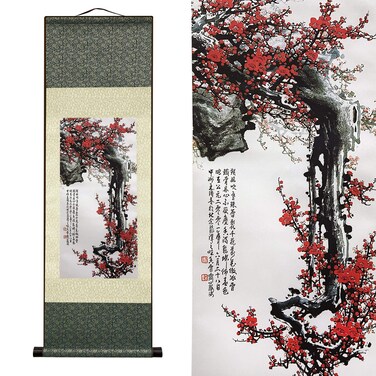 FOVNOT Chinese Landscape Painting Decor Asian Decor for Home Beautiful Silk Scroll Painting Chinese Vertical Wall Art Oriental Wall Arat Hanging Paintings for Living Room Bedroom