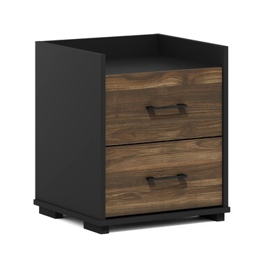 Furinno Tidur Modern Bedroom Bedside Tables Handle 2Drawer Chest Nightstand Columbia WalnutBlack