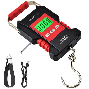 ROEDEER Digital Fish Scale with Backlit LCD Display Waterproof Fishing Scale with Ruler 110lb50kg Fish Weight Scale Dual Power Supply Mode Fish Weigher Handheld Fish Scale for Home and Outdoor