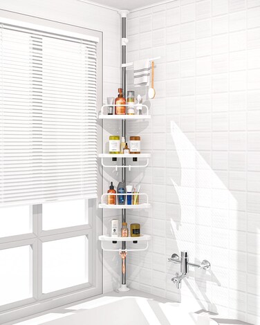 ADOVEL 4 Layer Corner Shower Caddy Adjustable Shower Shelf Constant Tension Stainless Steel Pole Organizer Rustproof 33 to 98ft