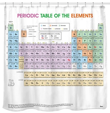 Sunlit Updated Periodic Table Of Elements Shower Curtain Pvc Free Odourless Nontoxic