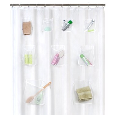 Zenna Home Maytex Mesh Pockets PEVA Shower Curtain 70inch x 72inch OffWhite 50681CLR